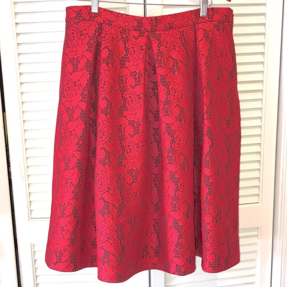 NY & Co. Red Lace Overlay Skirt 14
